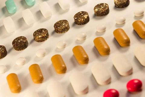 Bad Medicine Pattern Abstract With Various Prescription Drugs Stock Photos