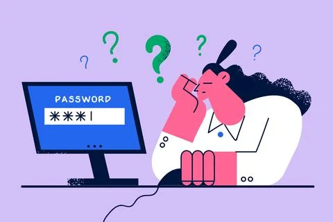 Bad memory and working on computer concept Stock Illustration