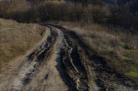 Bad muddy countriside road in spring Stock-Fotos