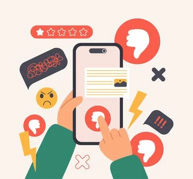 Bad negative comment, complaint of customer in online survey service, social Stock Illustration