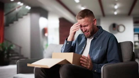 Bad Parcel Box And Sad Man Shopping Video stock 293112949