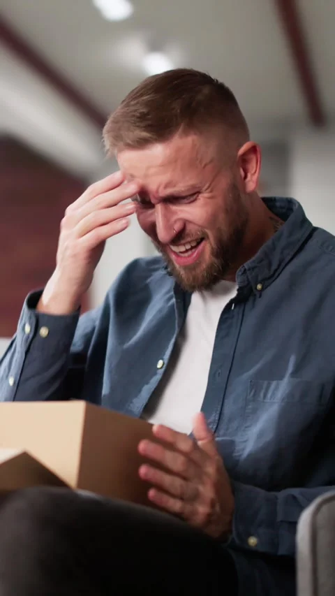 Bad Parcel Box And Sad Man Shopping Video stock 296920763
