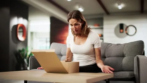 Bad Parcel Box And Sad Woman Shopping Stock Footage 310398356