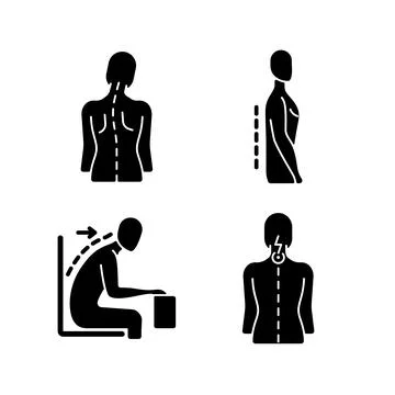Bad posture problems black glyph icons set on white space 스톡 일러스트