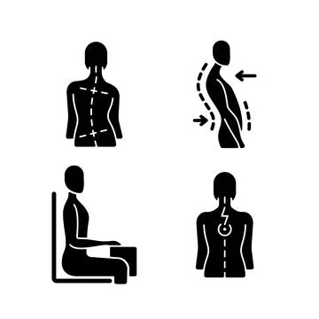 Bad posture problems black glyph icons set on white space 스톡 일러스트