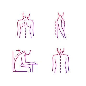 Bad posture problems gradient linear vector icons set Stock Illustration