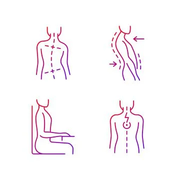 Bad posture problems gradient linear vector icons set 스톡 일러스트