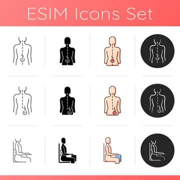 Bad posture problems icons set Stock Illustration