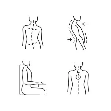 Bad posture problems linear icons set 스톡 일러스트