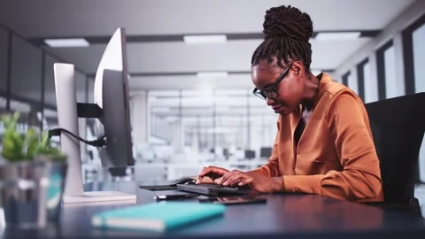 Bad Posture Sitting In Office Chair At Computer Desk Stock Footage 283151213