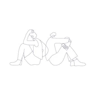 Bad relationship. Young men are at variance. Two friend sitting turned their  Stock Illustration