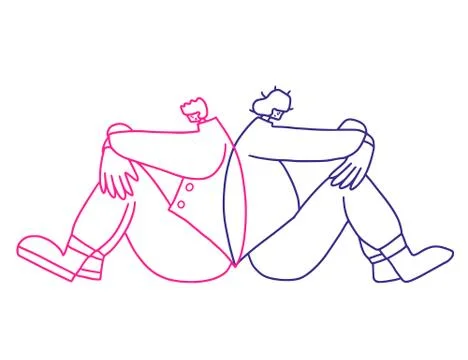 Bad relationship. Young men are at variance. Two friend sitting turned their  Stock Illustration