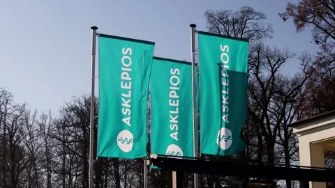 Bad salzungen, thuringia, germany - 21 01 2026: flags of asklepios company in Stock Footage 327670343