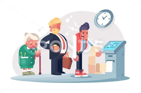 Bad service at bank office Stock Illustration