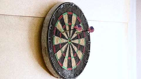 Bad shots on target of a dart board Stock Footage 238469234