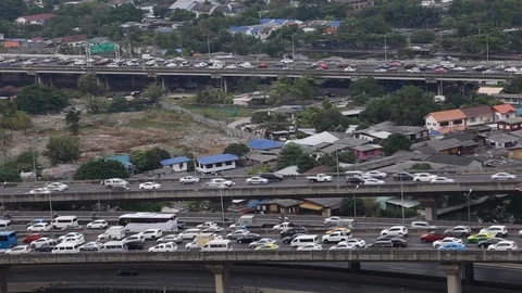Bad traffic situation to make pollution on Bangkok City capital of Thailand Stock Footage 100425228