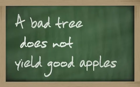 " a bad tree does not yield good apples " written on a blackboard Stock Photos