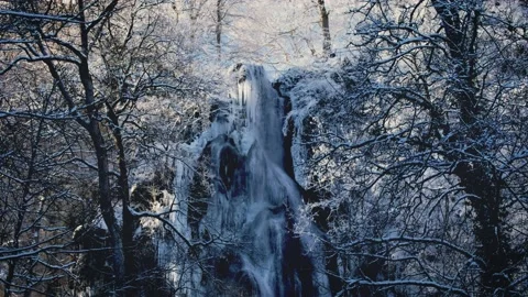 Bad Urach waterfall winter Stock Footage 148388783