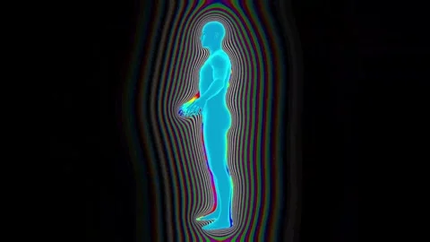 Bad Vibrations . A person emits various digital fields into the surrounding Stock Footage 244562181