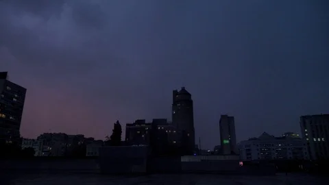 Bad weather, rain, rain, evening city, thunderstorm, lightning concept. 50 fps Stock Footage 89800964