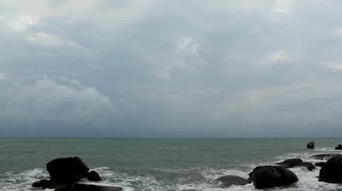 Bad Weather, Storm Coming, Ko Samui, Thailand, Granitic Rocks, Big Waves Stock Footage