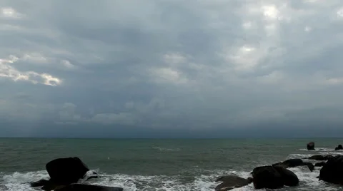 Bad Weather, Storm Coming, Ko Samui, Thailand, Granitic Rocks, Big Waves Stock Footage