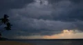 Bad weather in Thailand. Sandy Beach with Palm Silouhettes. HD Footage