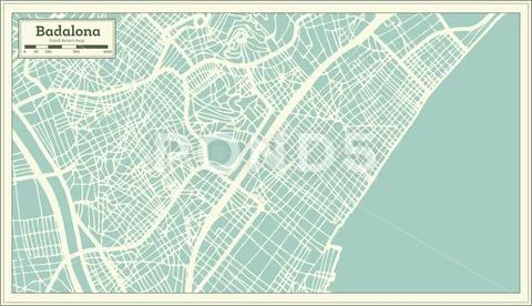 Badalona Spain City Map in Retro Style. Outline Map. Stock Illustration