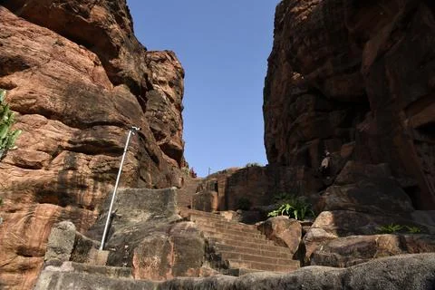 Badami cave temples which are important examples of Badami Chalukya architecture Foto stock
