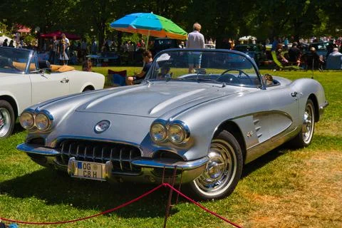 BADEN BADEN, GERMANY - JULY 2022: gray CHEVROLET CORVETTE C1 CONVERTIBLE CABR Stock Photos