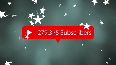 Badge appearing triggers subs count rising while white star confetti celebrating Stock Footage 333936731
