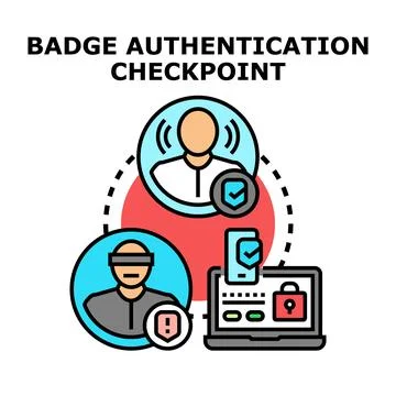 Badge authentication checkpoint system verifying identity Stock Illustration