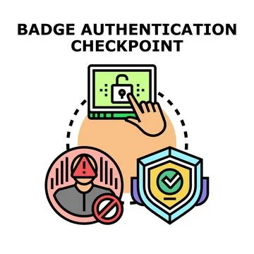 Badge authentication checkpoint verifying user access security Illustrazione stock