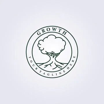 Badge blossom tree, root tree logo vector line art illustration design Stock Illustration
