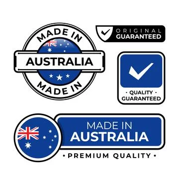 Badge bundle made in Australia label icon emblem isolated on white background Stock Illustration