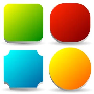 Badge, button, banner set in 4 bright color with slight 3d effect Stock Illustration