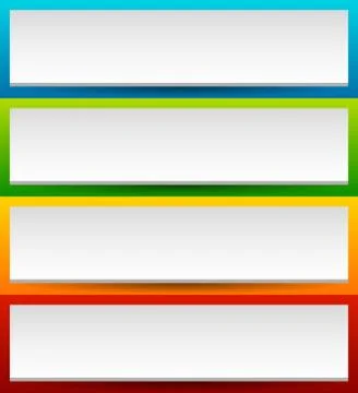 Badge, button, banner set in 4 bright color with slight 3d effect Stock Illustration