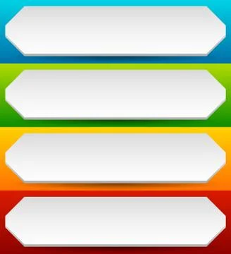 Badge, button, banner set in 4 bright color with slight 3d effect Stock Illustration