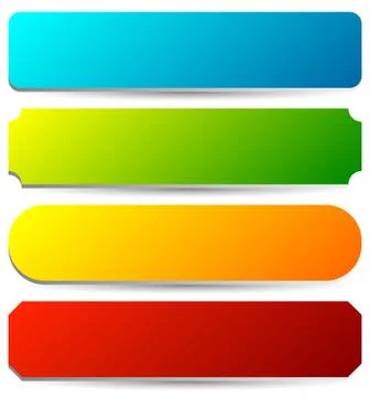 Badge, button, banner set in 4 bright color with slight 3d effect Stock Illustration