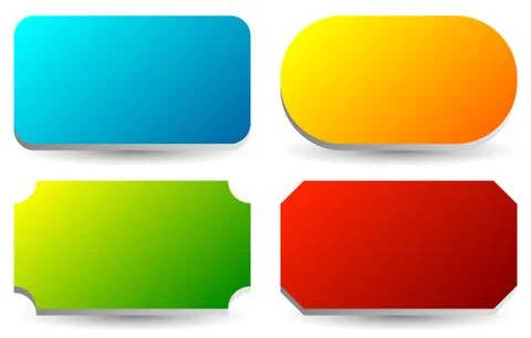 Badge, button, banner set in 4 bright color with slight 3d effect Illustrazione stock