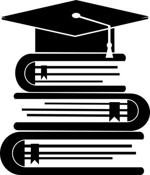 The badge is a cap for a student with a tassel, a stack of books. Stock Illustration