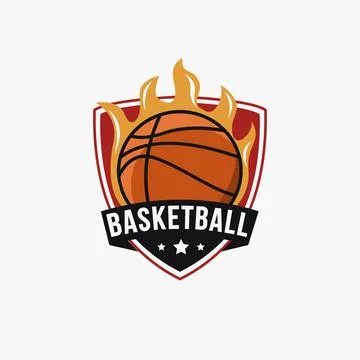 Badge emblem patch fire flame basketball logo vector template Stock Illustration