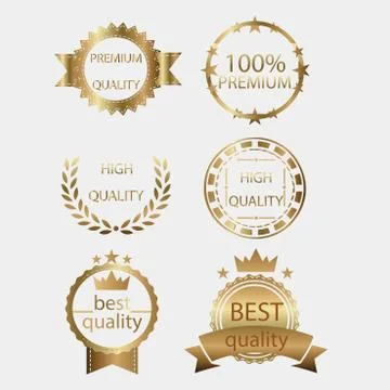 Badge golden gold medal seal vector quality label certificate design metal co Stock Illustration