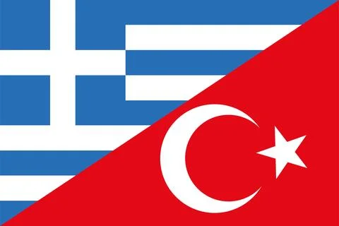 Badge Greece flag button half Turkey flag vector illustration Stock Illustration