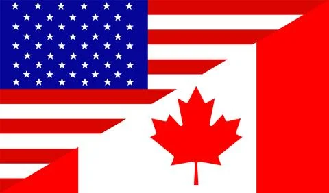 Badge half USA flag half Canada flag button vector Stock Illustration