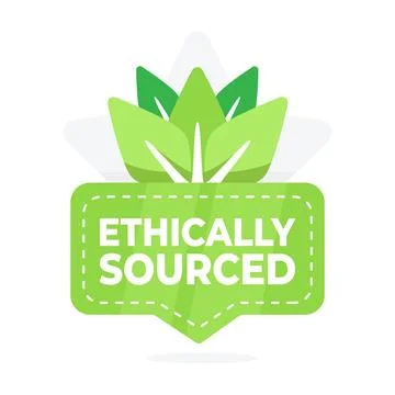 Badge highlighting ethically sourced products with a leaf design, emphasizing Stockillustratie