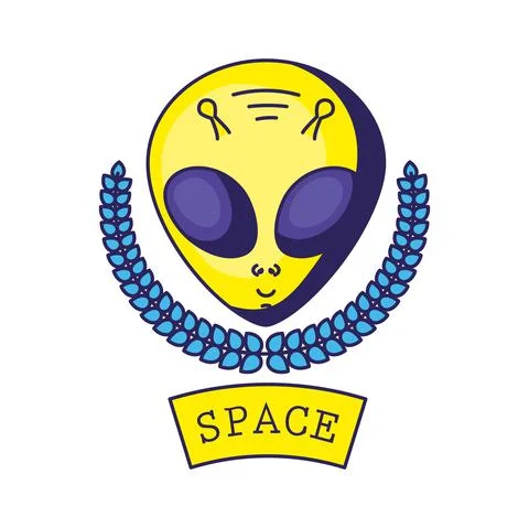 Badge with one alien in it and space lettering イラスト素材