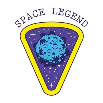 Badge with one blue asteroid in it and space leyend lettering Stockillustratie