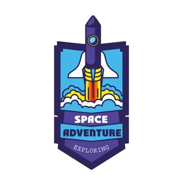 Badge with one rocket in it and space adventure exploring lettering イラスト素材