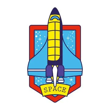 Badge with one rocket in it and space lettering Stockillustratie